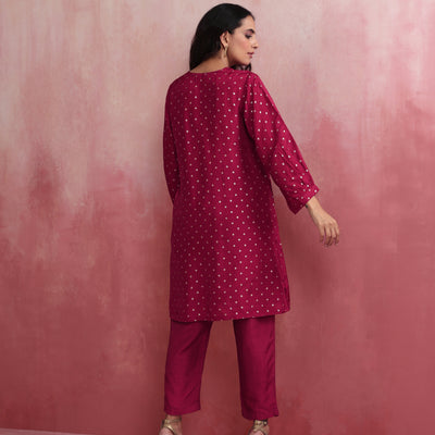 trueBrowns Pink Viscose Silk Kurta Co-ord Set