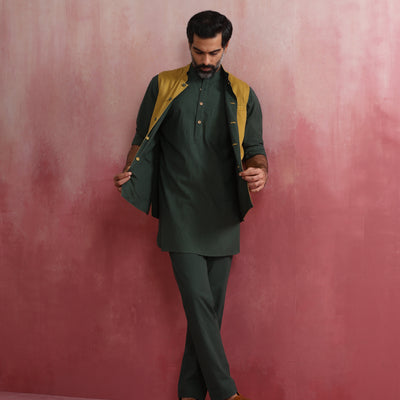 trueBrowns Men's Mustard Reversible  Nehru Jacket