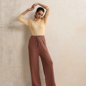 trueBrowns Peach Woollen Flared Pants