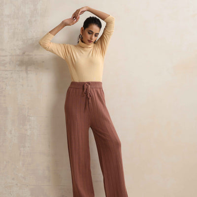 trueBrowns Peach Woollen Flared Pants