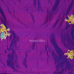 Green Purple Radha Krishna Village Theme Pattachitra Saree