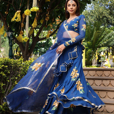 Madison Blue Handpainted Georgette Lehenga Set