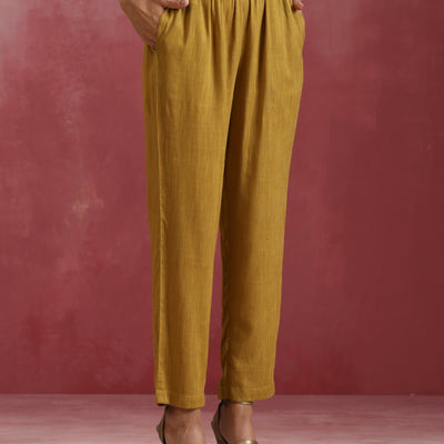 trueBrowns Mustard Cotton Kurta Set