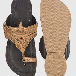 Brown Handstitched Leather Kolhapuri Men Slipper