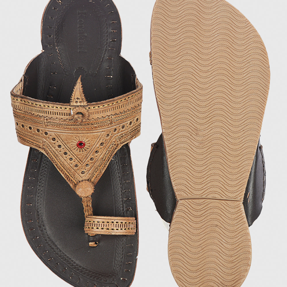 Brown Handstitched Leather Kolhapuri Men Slipper