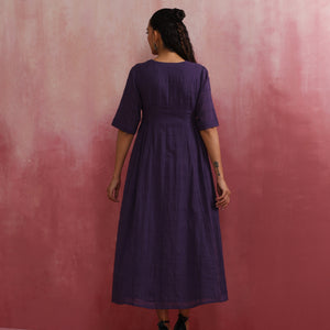 trueBrowns Purple Cotton Dobby Dress