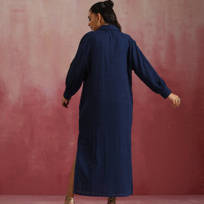 trueBrowns Dark Blue Cotton Dobby Dress