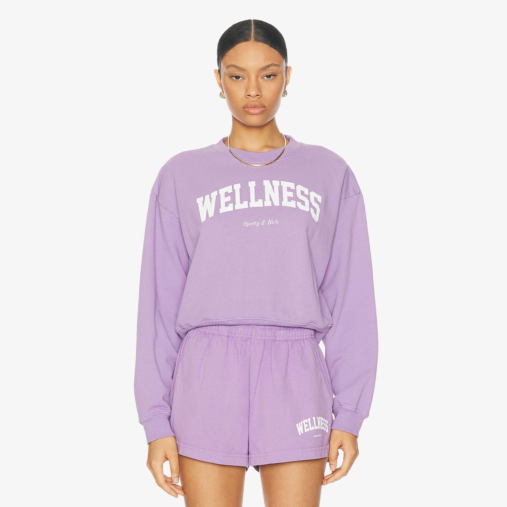 SPORTY & RICH | WELLNESS IVY CROPPED CREWNECK { VIOLET/WHITE