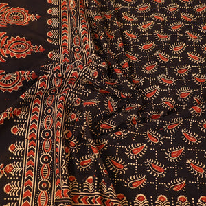 Black - Block Print Cotton Double Ajrakh Bed Sheet Set 01