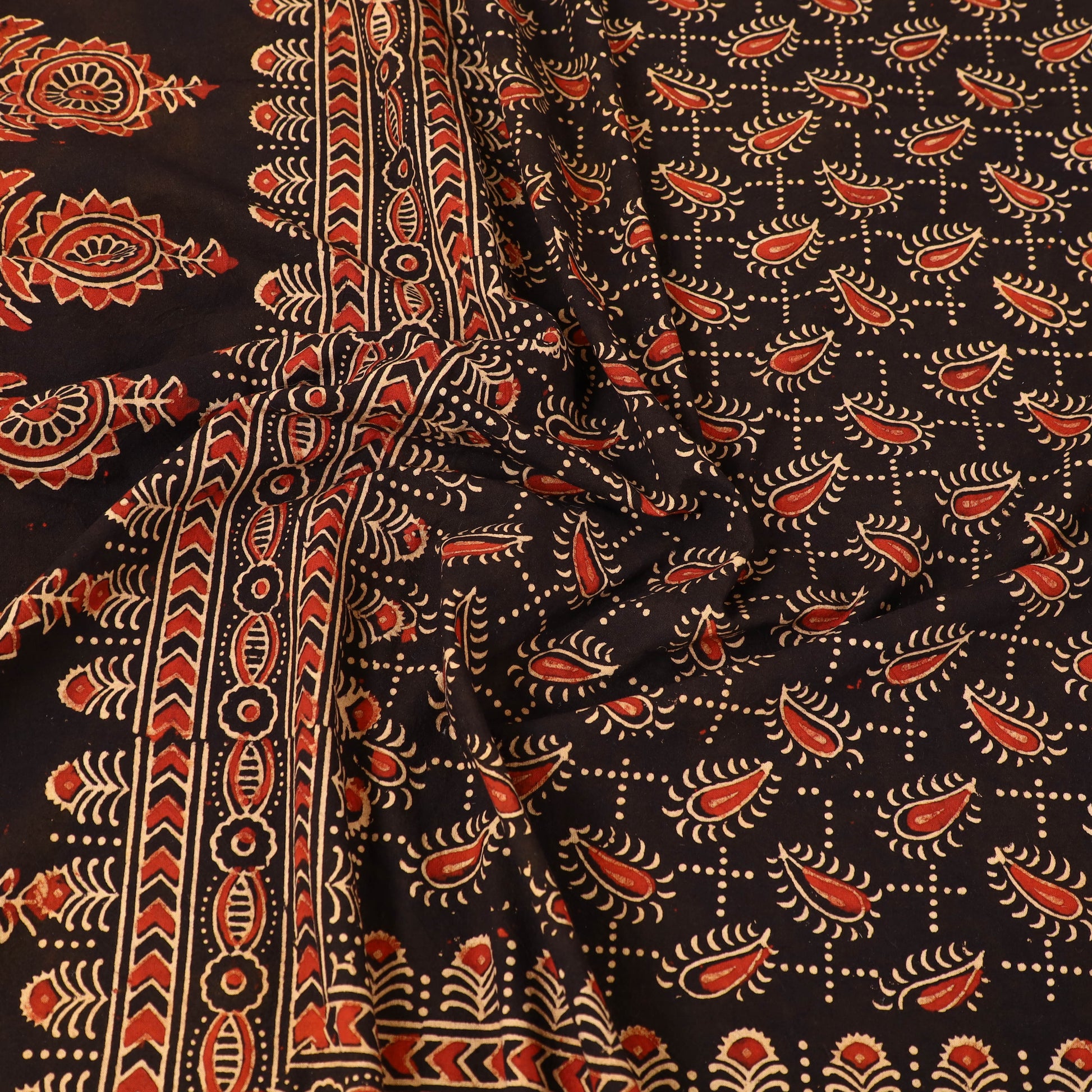 Black - Block Print Cotton Double Ajrakh Bed Sheet Set 01
