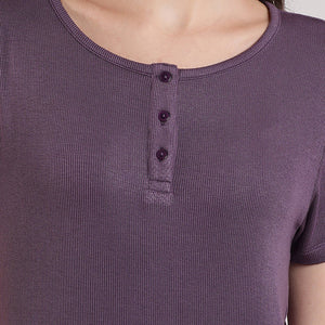 Serene Dream Henley Neck Tee - Vintage Violet