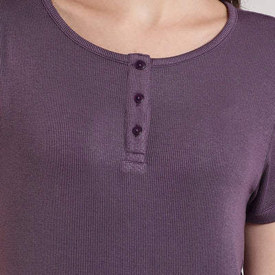 Serene Dream Henley Neck Tee - Vintage Violet
