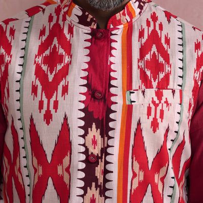 trueBrowns Men's Maroon Ikat Reversible  Nehru Jacket