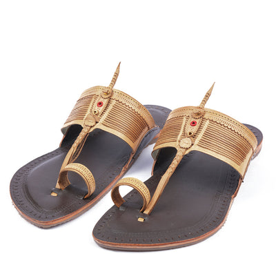 Brown Handstitched Leather Kolhapuri Men Slipper