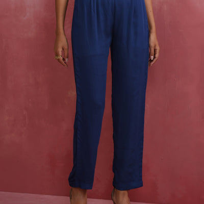 trueBrowns Blue Modal Front Slit Kurta set