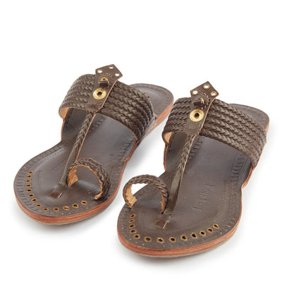 Brown Handstitched Leather Kolhapuri Women Slipper