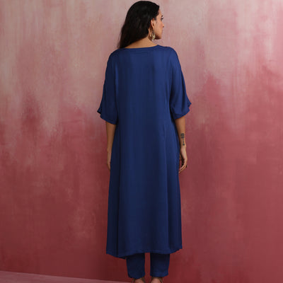 trueBrowns Blue Modal Kimono sleeve Kurta set