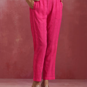 trueBrowns Pink Cotton Dobby Kurta Set