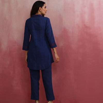 trueBrowns Dark Blue Cotton Dobby Co-ord set