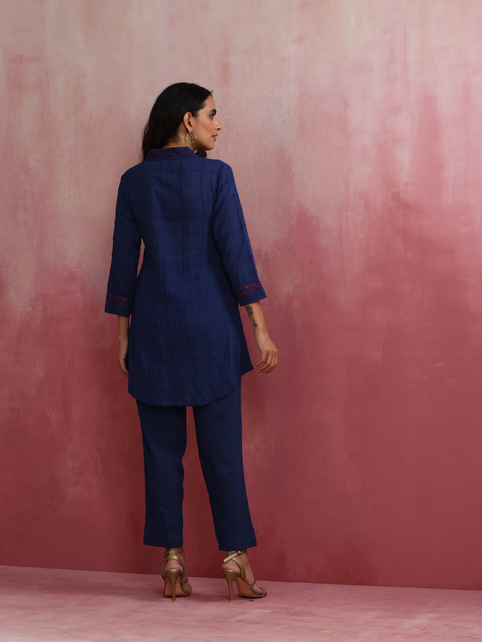 trueBrowns Dark Blue Cotton Dobby Co-ord set