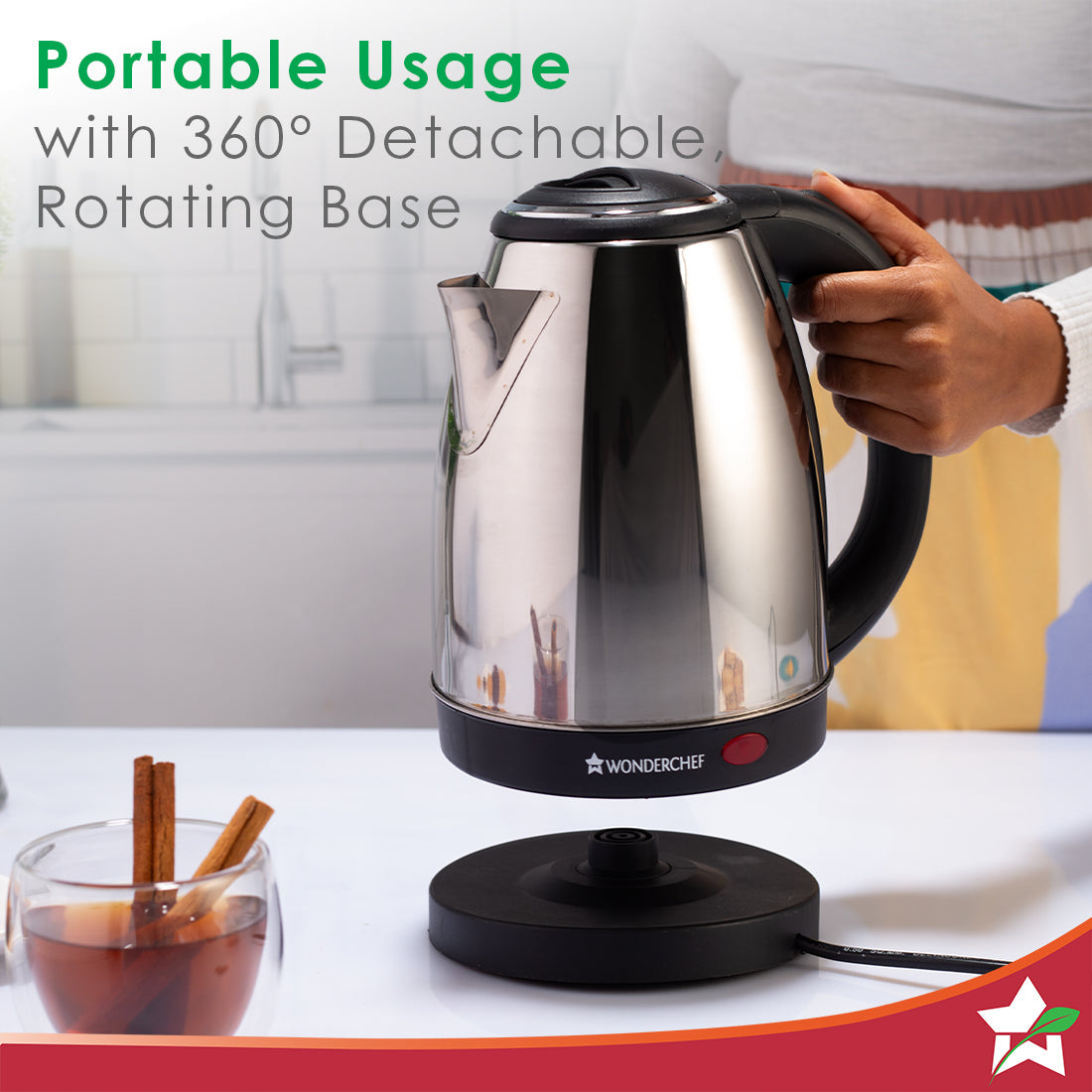 Wonderchef Renewed Crescent Electric Kettle | Stainless Steel