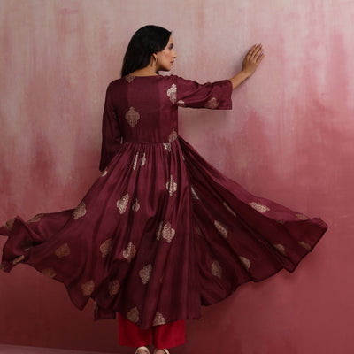 trueBrowns Purple Viscose Silk Kurta Set