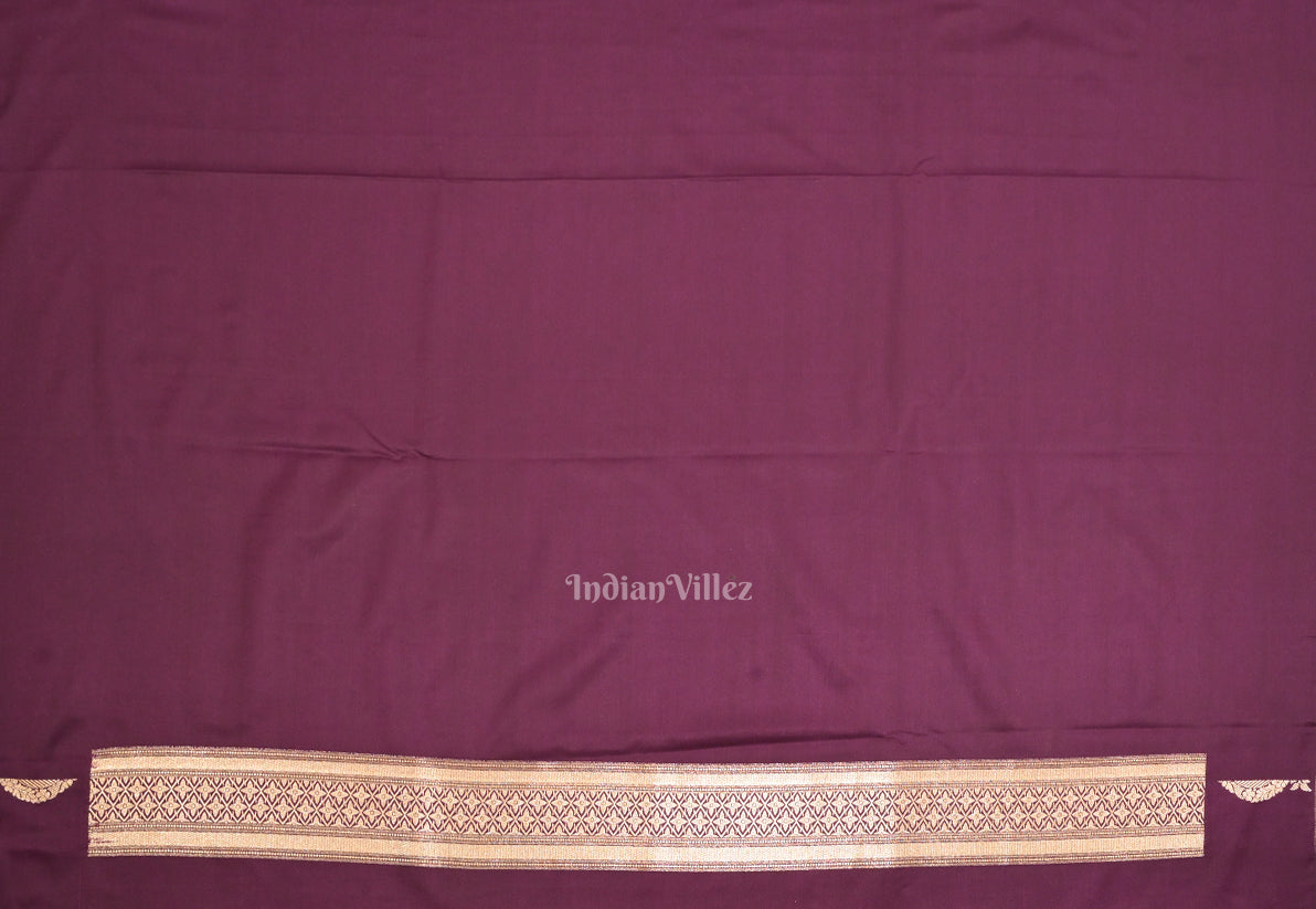 Purple Floral Motif Mashru Satin Silk Banarasi Saree