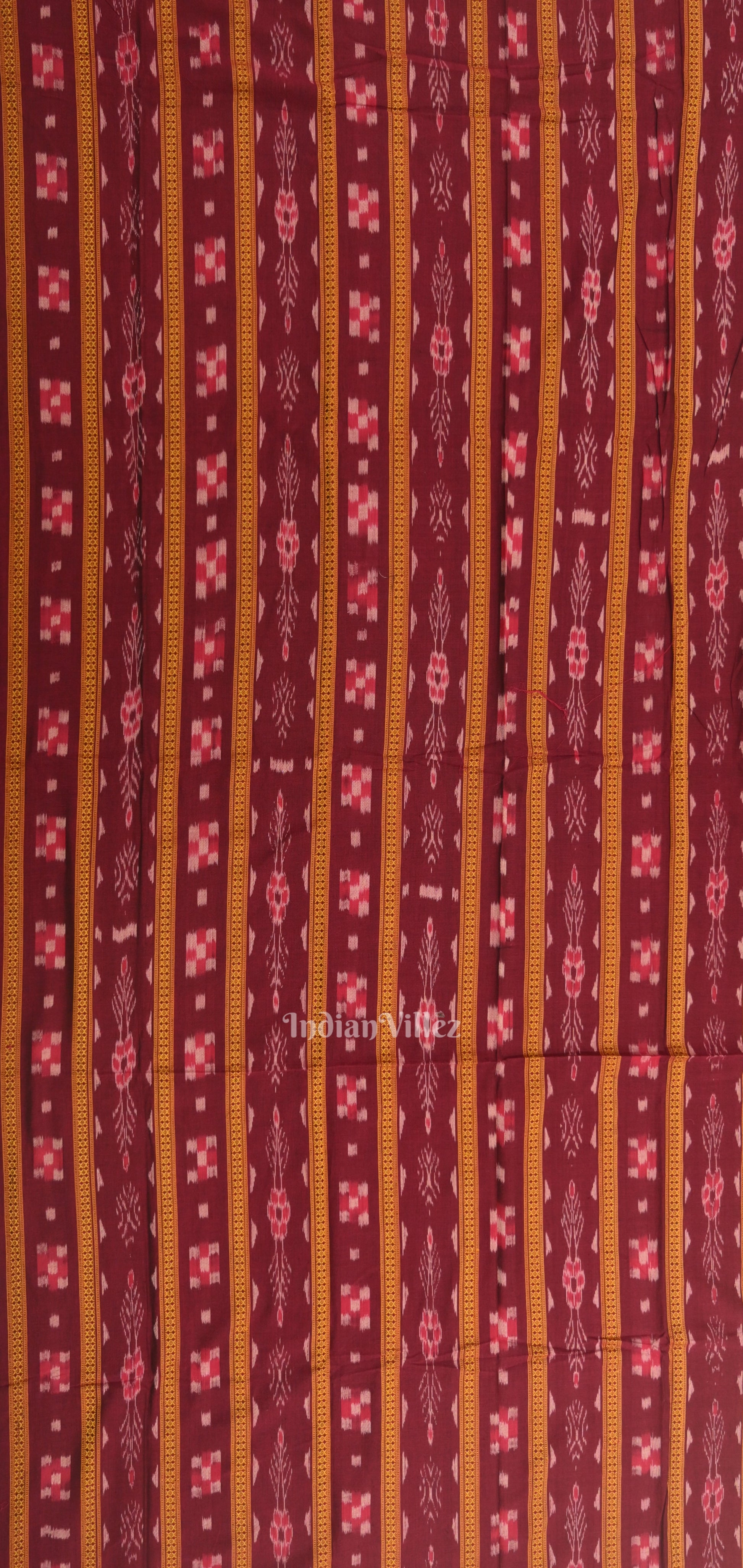 Maroon Yellow Odisha Ikat  Sambalpuri Dress Material & Dupatta