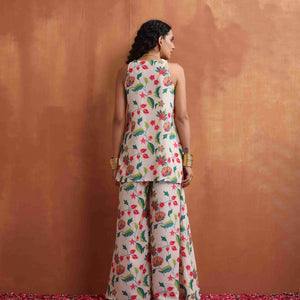 trueBrowns Off White Print Sharara Set