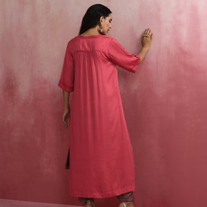 trueBrowns Red Modal Straight Fit Kurta Set
