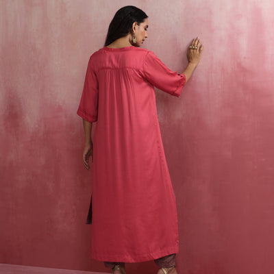 trueBrowns Red Modal Straight Fit Kurta Set