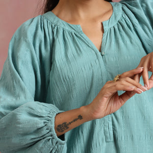 trueBrowns Aqua Blue Cotton Dobby Dress