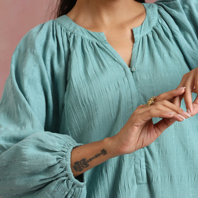 trueBrowns Aqua Blue Cotton Dobby Dress