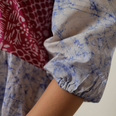 Blue - Hand Batik Printed Cotton Flared Dress 03