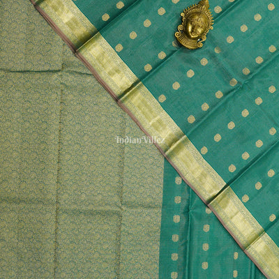Teal Green Golden Stripped Pure Kanjivaram Silk Saree
