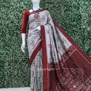 Gray Maroon Butterfly Designer Contemporary Silk Saree