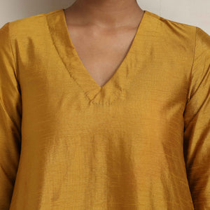 trueBrowns Gold Brown Silk A-line Kurta Set