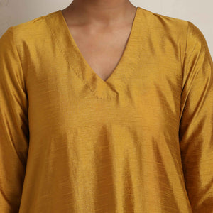 trueBrowns Gold Orange Silk A-line Kurta Set