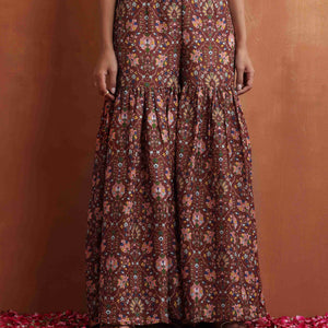 trueBrowns Brown Print Sharara Set