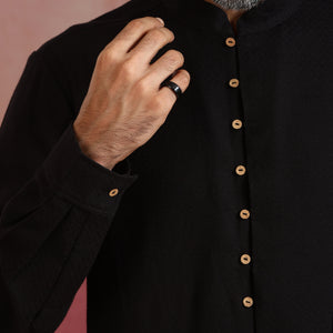 trueBrowns Men's Black Cotton Dobby Co-ord Set