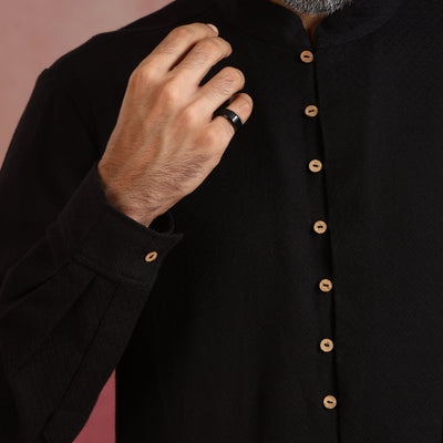 trueBrowns Men's Black Cotton Dobby Co-ord Set