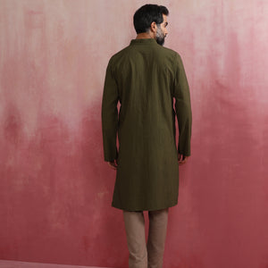 trueBrowns Men's Olive Kurta