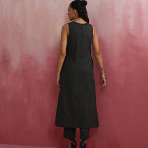 trueBrowns Dark Olive Green Cotton Dobby Kurta Set