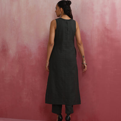 trueBrowns Dark Olive Green Cotton Dobby Kurta Set
