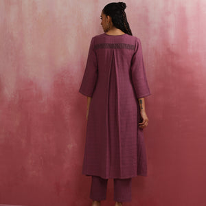 trueBrowns Light Purple Cotton Dobby Flared Kurta Set
