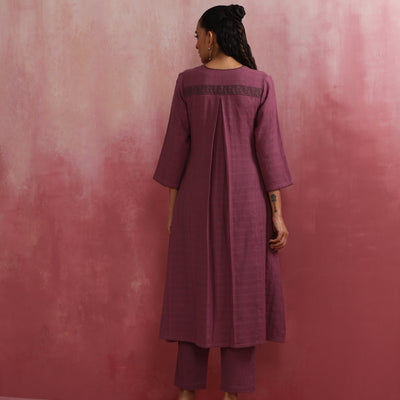 trueBrowns Light Purple Cotton Dobby Flared Kurta Set