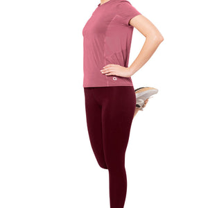 Flaunt Short Sleeve Round Neck Workout T-Shirt - Heather Rose