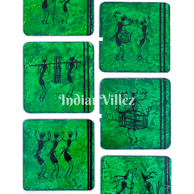 Saura Art Themed Hand Painted Tray with Coasters