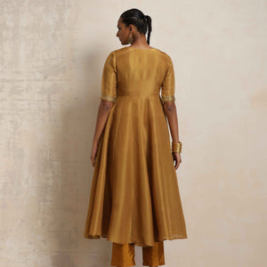 trueBrowns Gold Tissue Flared Anarkali Kurta Set