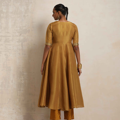 trueBrowns Gold Tissue Flared Anarkali Kurta Set